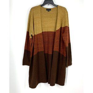 Fortune + Ivy Cardigan Brown Colorblock Stripe Open Front